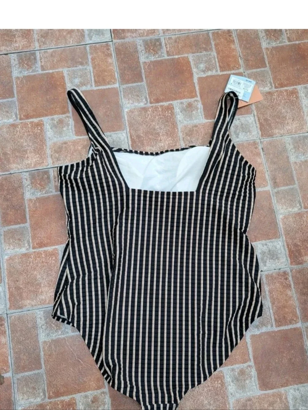 Shade & Shore Black and White Striped One-Piece Swimsuit